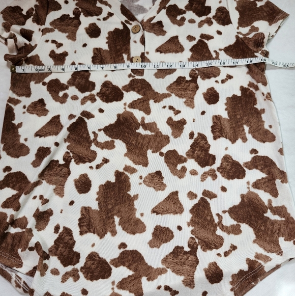 Bombom Brown and White Cow Print Women's Top - Picture 8 of 15